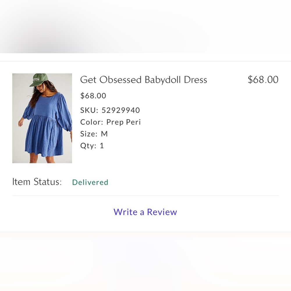 Free People Get Obsessed Babydoll Dress - Blue (Prep Peri) discontinued color